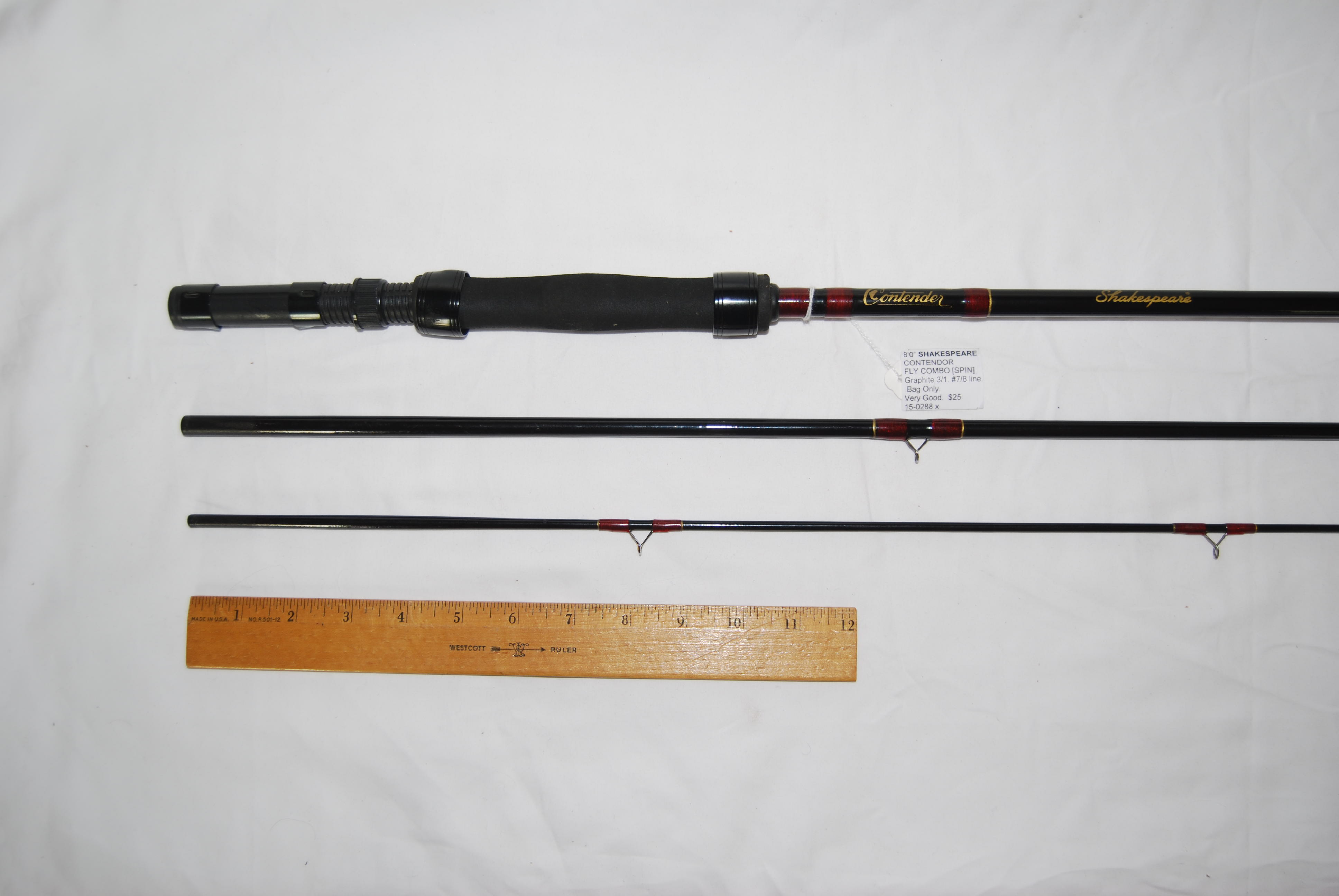 8'0 SHAKESPEARE CONTENDOR FLY COMBO 3/1. #7/8 line. Combination Fly-Spin  rod. Regular fly reel seat with 2 rings on handle for spin reel.