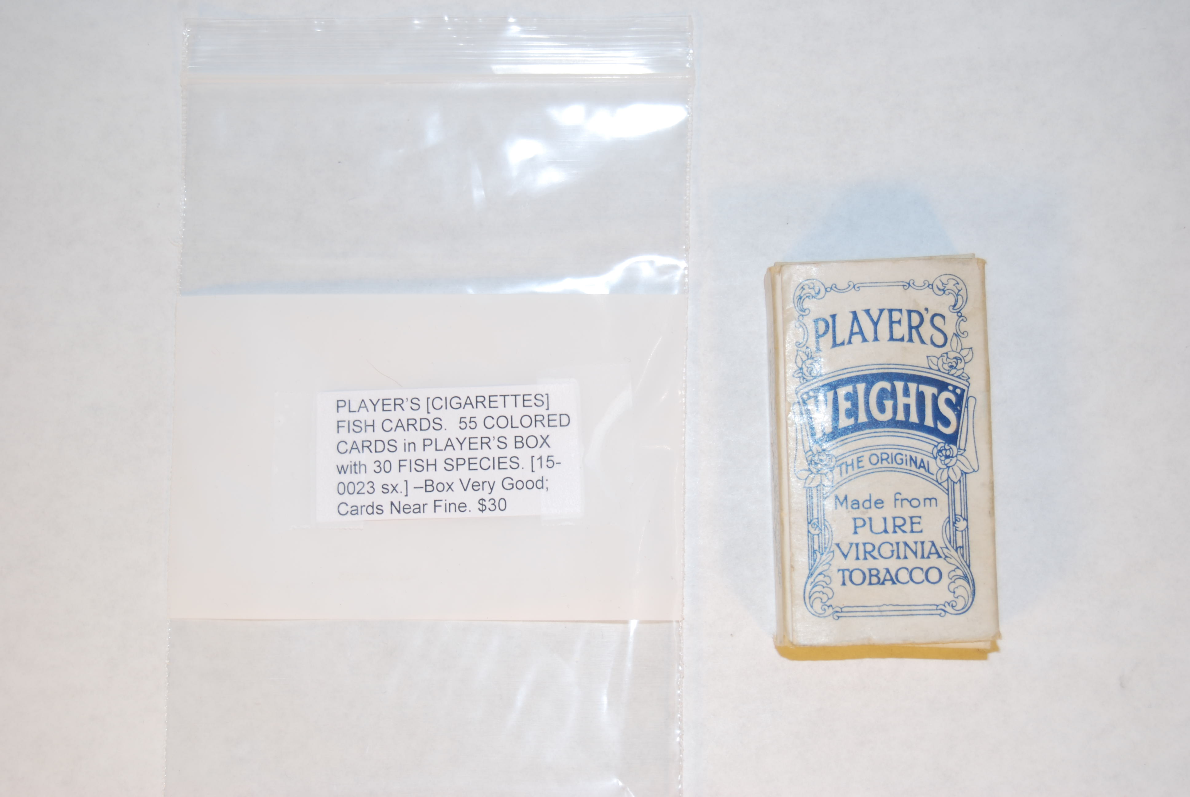 PLAYER’S [CIGARETTES] FISH CARDS. 55 COLORED CARDS in PLAYER’S BOX with 30  FISH SPECIES