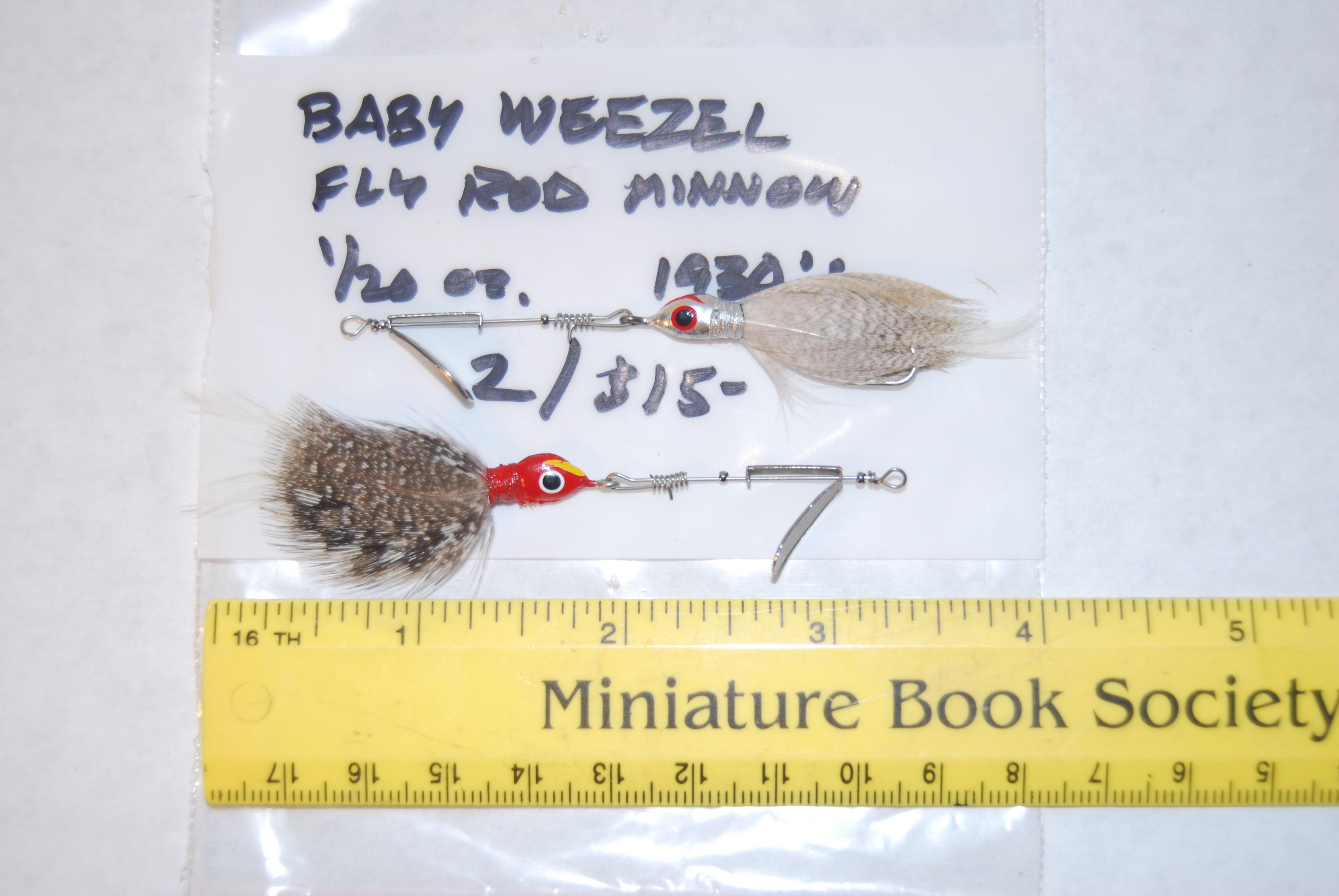 WEEZEL “BABY WEEZEL FEATHERED MINNOW' Fly Rod Lure 1/20 oz. Circa 1930's. 2  lures.