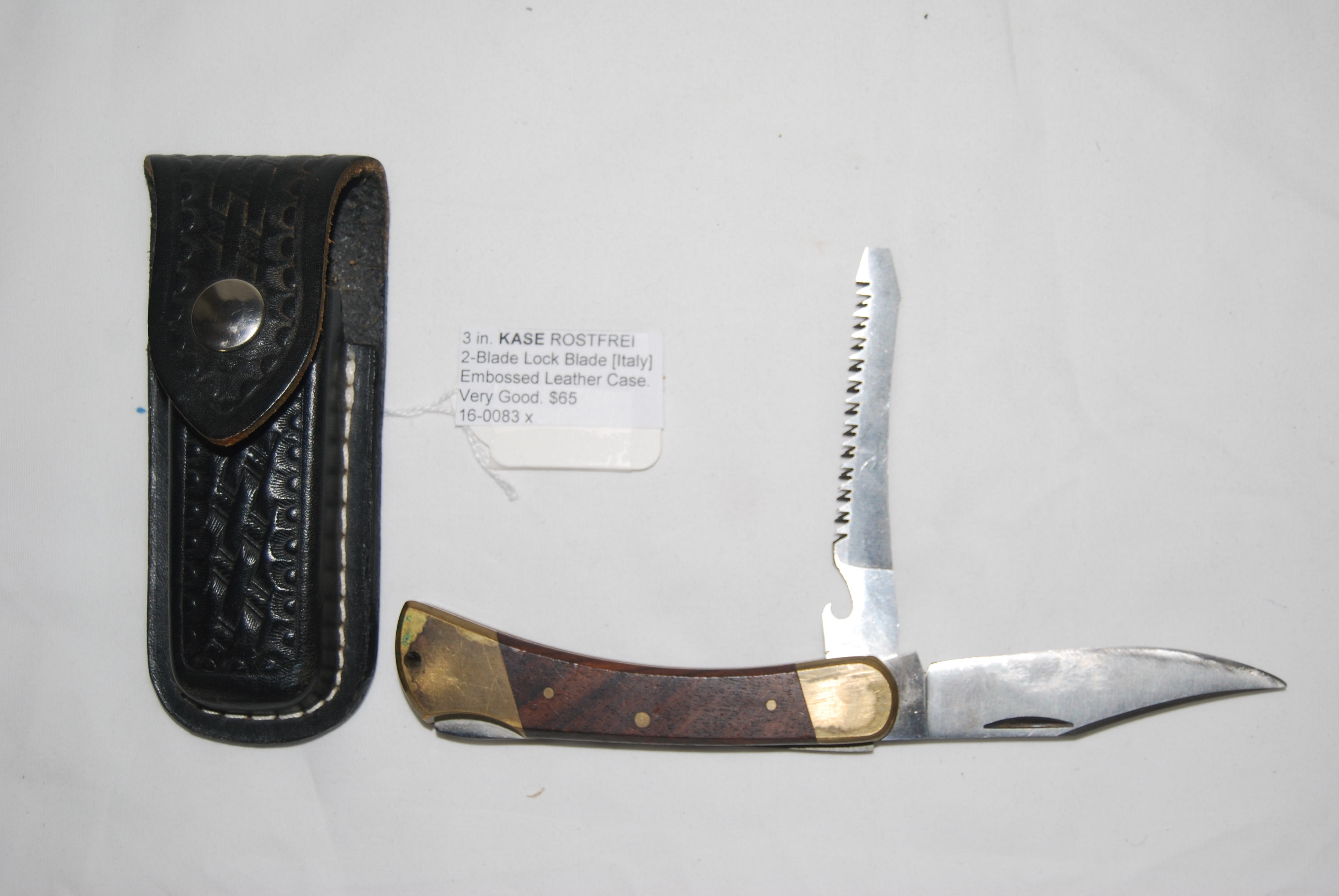 KASE 3 in. ROSTFREI 2-Blade Lock Blade [Italy] Brass & Walnut Bolsters ...