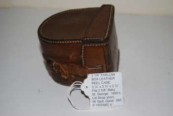 3 1/4 in. C. FARLOW BOX LEATHER REEL CASE. 3 ¼” high x 3 ¼” x 2 ¼