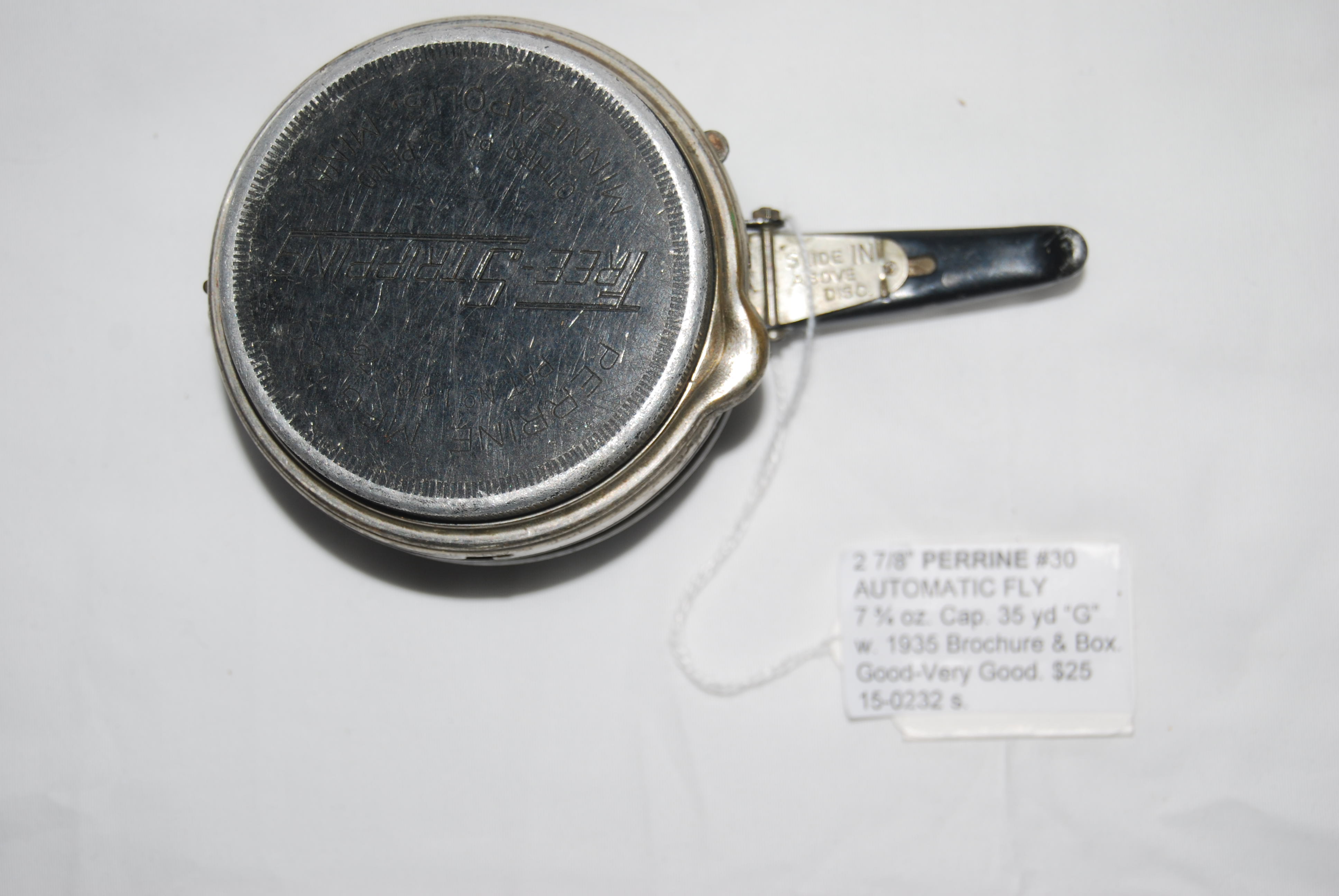 2 7/8” PERRINE NO. 30 FREE STRIPPING AUTOMATIC FLY REEL. 7 ¾ oz. Capacity  35 yd. “G” line. In original Box with Perrine Circular No. 40 dated May